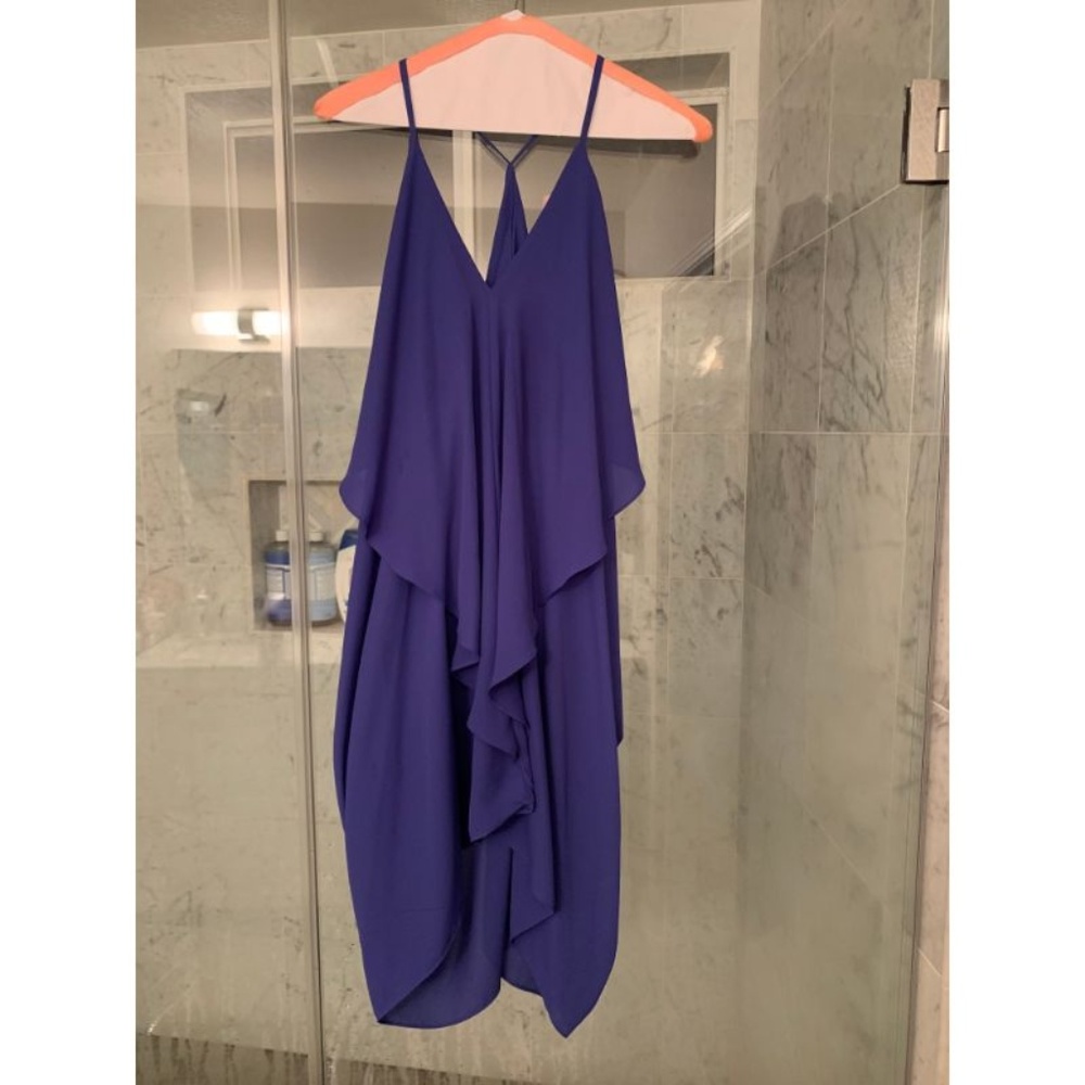 Purple drapey low cut dress with spaghetti straps
